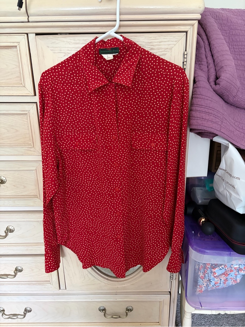 1970s/80s Vintage Abercrombie & Fitch 100% Silk Red Polka Dot Blouse
